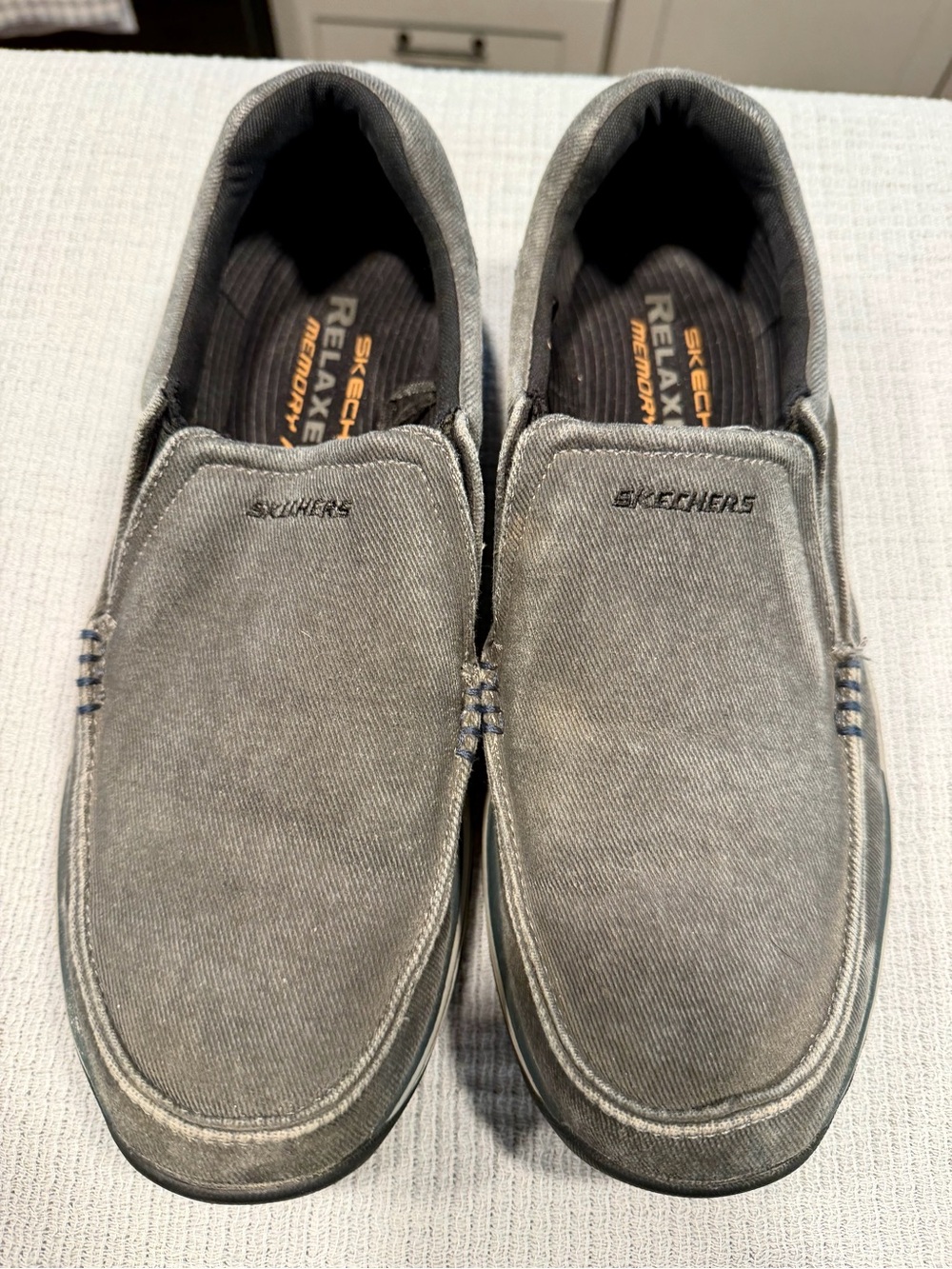 Skechers Men's size 11  Relaxed Fit Gray distress look Slip -On Casual Shoes